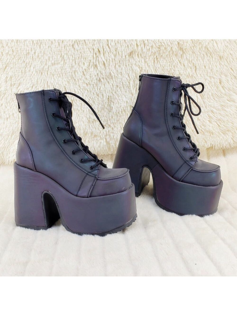 Camel Purple Green Reflective Rave Royalty Festival Platform Ankle Boots - Picture 3 of 15